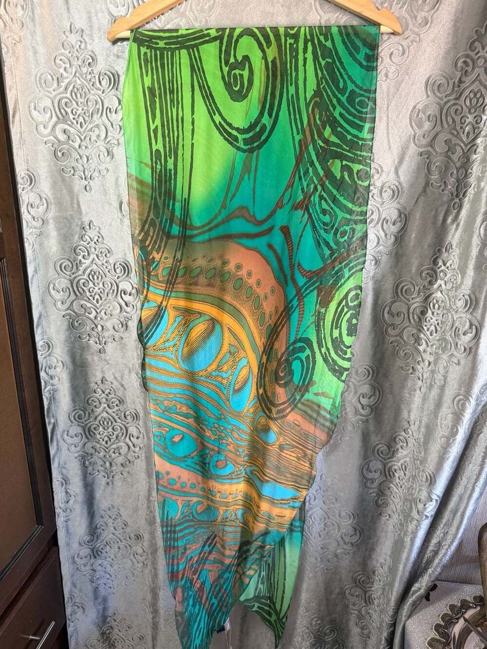 NWT Nordstrom 100% Silk Scarf Made in Italy Carrib Blu